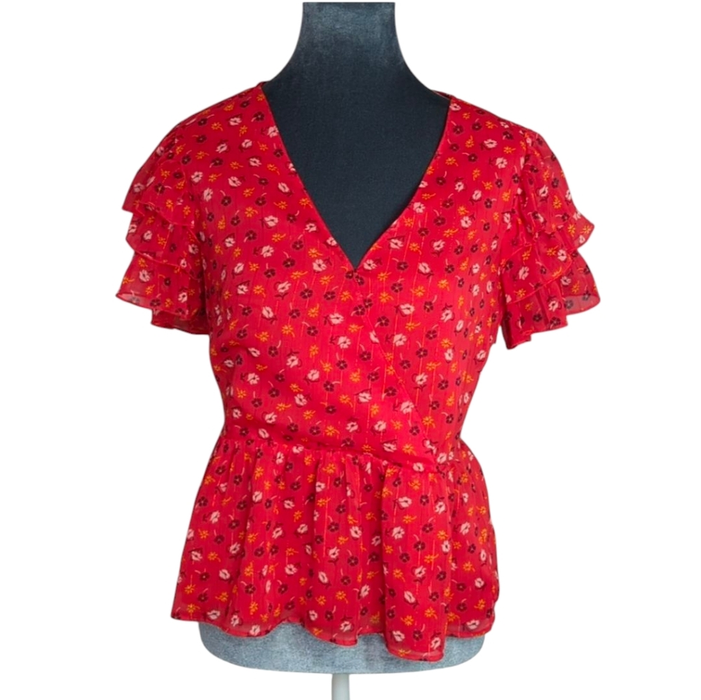 Madewell Tiered Sleeve Peplum Top in Metallic Prairie Posies Size 4
